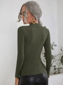 SHEIN Clasi 高领罗纹针织毛衣，长袖上衣 - 軍綠色 - 查看 2
