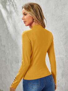 SHEIN Clasi Áo thun nữ Nút Xù nhỏ màu trơn Giải trí - Màu vàng - Xem 2