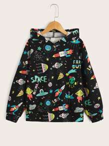 SHEIN Tween Boy Spring/Autumn Long Sleeve Hoodies With Cartoon Printed And Reflective Design - Multicolor - View 2