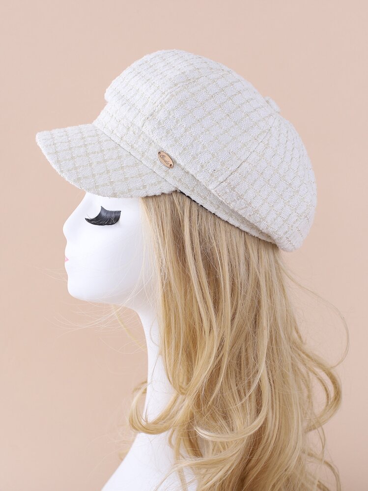 1pc Women's Fashionable Octagonal Cap With Houndstooth Check Pattern, Suitable For Daily Wear Winter Fall - White - View 4