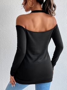 Sudadera de espalda abierta con bolsillo de canguro con cremallera tapeta - Negro - Ver 2