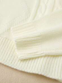 Girls Drop Shoulder Cable Knit Sweater - White - View 3