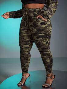 Slaydiva Plus Camo Print Tie Front Pants - Multicolor - View 5