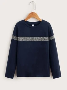 SHEIN Leap Crew Tween Boys' Simple Two-Tone T-Shirt, Casual Style, Suitable For Daily Wear In Autumn - Royal Blue - View 1