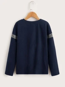 SHEIN Leap Crew Tween Boys' Simple Two-Tone T-Shirt, Casual Style, Suitable For Daily Wear In Autumn - Royal Blue - View 2