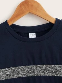 SHEIN Leap Crew Tween Boys' Simple Two-Tone T-Shirt, Casual Style, Suitable For Daily Wear In Autumn - Royal Blue - View 3