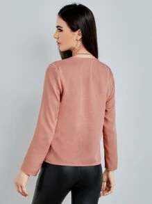 SHEIN Clasi Áo sơ mi nữ màu trơn Thanh lịch - Bụi hồng - Xem 2