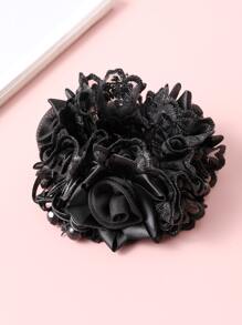 1 Dây buộc tóc vải nhiều màu đính hoa và hạt nhựa, thích hợp sử dụng hàng ngày, phụ kiện tóc, tóc đuôi ngựa, dây thun buộc tóc, dây buộc tóc, dây buộc tóc, dây buộc tóc - màu đen - Xem 2