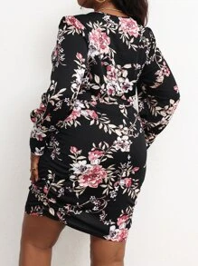 Plus Floral Print Ruched Side Bodycon Dress - Multicolor - View 2