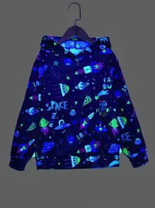 SHEIN Tween Boy Spring/Autumn Long Sleeve Hoodies With Cartoon Printed And Reflective Design - Multicolor - View 1
