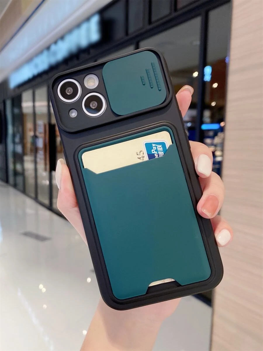 Iphone Cases For Men 1pc High-End & Fashionable & Luxurious & Shockproof Phone Case With Camera Protection, Window & Card Insert Design, Compatible With Iphone And Samsung - Dark Green - View 1