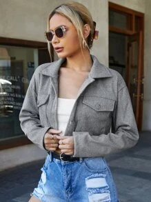 SHEIN 翻蓋口袋短款花呢外套 - 彩色 - 查看 3