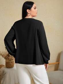 SHEIN Clasi Áo sơ mi Plus Size Nút phía trước màu trơn Thanh lịch - màu đen - Xem 2