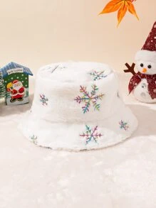 雪花亮片裝飾長毛絨漁夫帽 - 白色 - 查看 1
