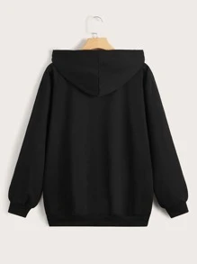 ROMWE Grunge Punk Butterfly Print Zip Up Hoodie - Black - View 2