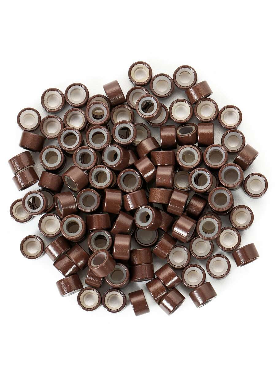 500pcs Micro link Beads 5mm for Hair Extensions, Silicone Lined Rings Hair Extensions Tool-Brown - Bronze - View 1
