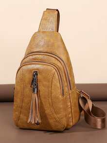 EMERY ROSE Vintage Tassel Decor Sling Bag - Yellow - View 8