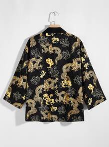 Manfinity Homme Men's Loose Fit Chinese Dragon Print Shirt , Long Sleeve Graphic Colorful Vacation Casual Boyfriend Gift - Black - View 2