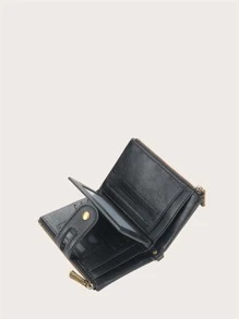 Baellerry Men Zipper Decor Vintage Design Small Purse Portable, Money, Cash White-Collar Workers, For Male College, Work, Business, Commute, Office, For Anniversary, For Couple, For Birthday Gift, On Valentine Day Gift, Gift - Black - View 2