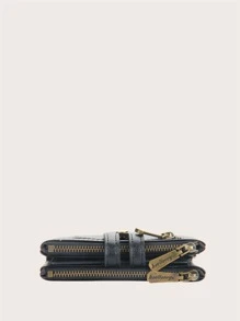 Baellerry Men Zipper Decor Vintage Design Small Purse Portable, Money, Cash White-Collar Workers, For Male College, Work, Business, Commute, Office, For Anniversary, For Couple, For Birthday Gift, On Valentine Day Gift, Gift - Black - View 5