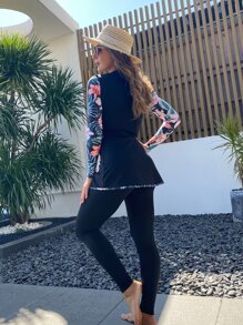 Swim Mulvari Floral Print Zipper Front Full Body Swimsuit - Multicolor - View 2