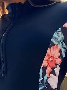 Swim Mulvari Floral Print Zipper Front Full Body Swimsuit - Multicolor - View 3