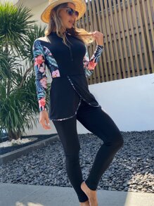 Swim Mulvari Floral Print Zipper Front Full Body Swimsuit - Multicolor - View 5