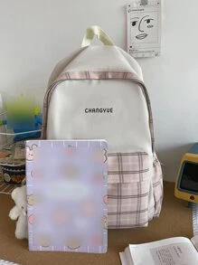 Waterproof,Lightweight Plaid Graphic Doll Decor Backpack School Bag For Graduate, Teen Girls, Freshman, Sophomore, Junior & Senior In College, University & High School, Perfect For Outdoors ,Travel & Back To SchoolSchool Backpack,Large Capacity,Portable,Lightweight, Suitable For Teen Girls Women College Students,Boys And Men, Perfect For Back To School,College,Elementary School,Middle School, High School,Work , Business, Commute, Street & Japanese Style Women Bag - Baby Pink - View 4