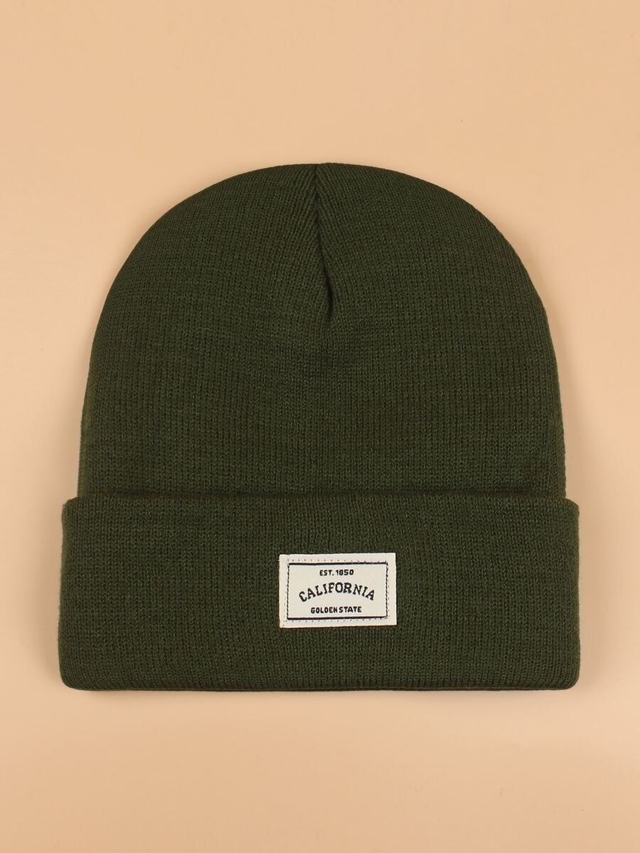Letter Label Beanie - Army Green - View 1
