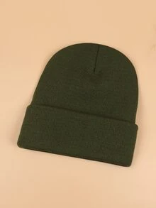 Letter Label Beanie - Army Green - View 2