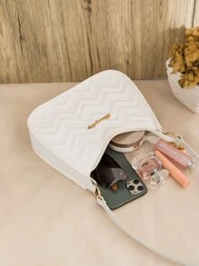 金屬裝飾衍縫圖案異形包 - 白色 - 查看 3
