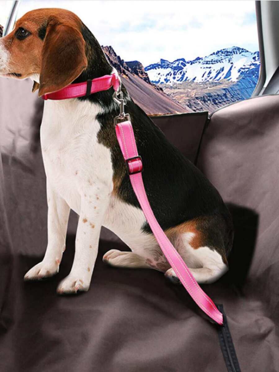 1pc pink Retractable Pet Car Seat Belt - Multicolor - View 1