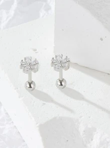 方晶锆石花朵耳钉 情人节、妈妈、母亲、母亲节、礼物 - 銀色 - 查看 2