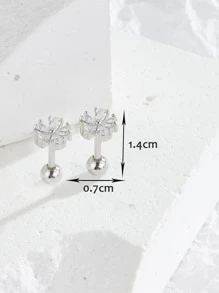 方晶锆石花朵耳钉 情人节、妈妈、母亲、母亲节、礼物 - 銀色 - 查看 3