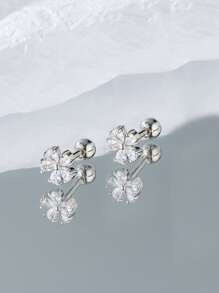 方晶锆石花朵耳钉 情人节、妈妈、母亲、母亲节、礼物 - 銀色 - 查看 4