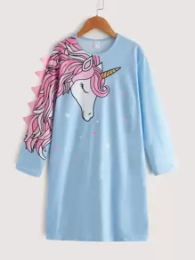 SHEIN Girls Cartoon Graphic Tee Dress - Baby Blue - View 1