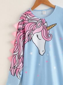 SHEIN Girls Cartoon Graphic Tee Dress - Baby Blue - View 3