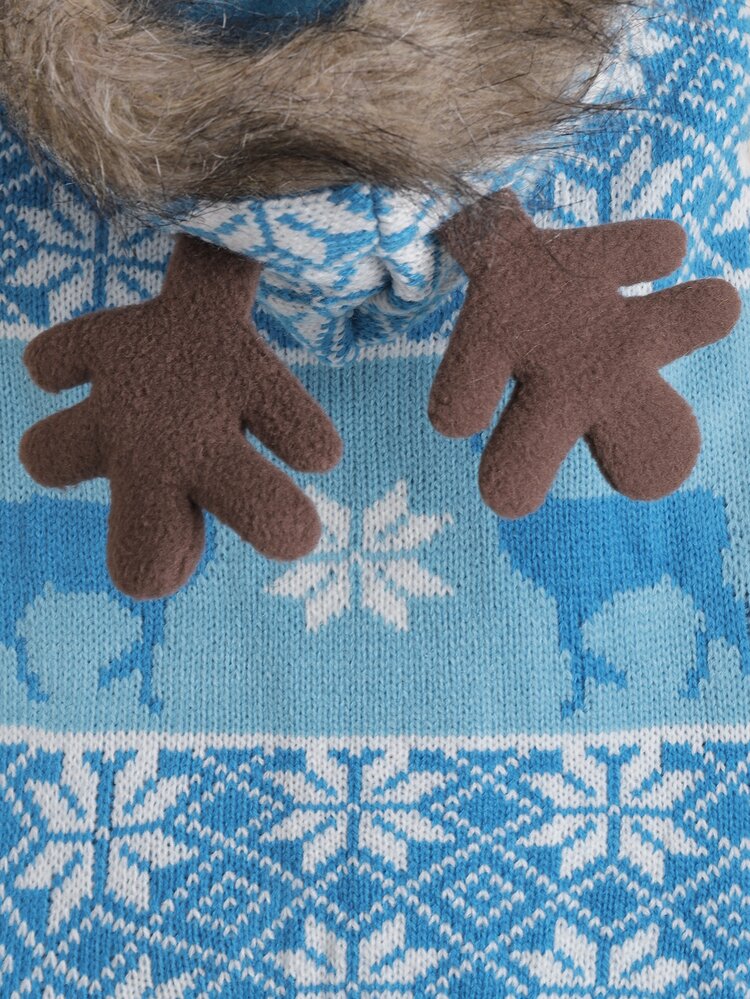 Jersey Grueso Y Cálido Para Perro Con Patrón De Reno De Terciopelo Azul Tejido, Astas De Reno Tejidas Y Patrón Clásico De Reno - Multicolor - Ver 4