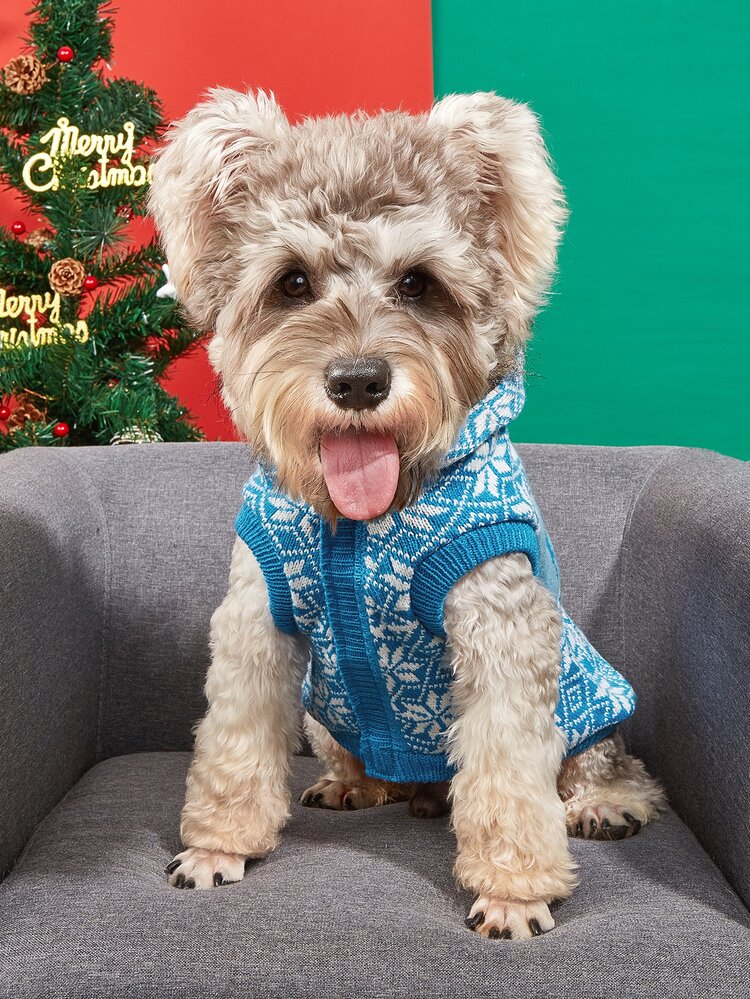 Jersey Grueso Y Cálido Para Perro Con Patrón De Reno De Terciopelo Azul Tejido, Astas De Reno Tejidas Y Patrón Clásico De Reno - Multicolor - Ver 5