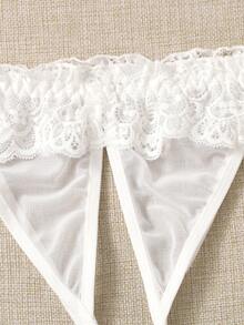 Plus Cut-out Lace Triangle Crotchless Lingerie Set - White - View 5