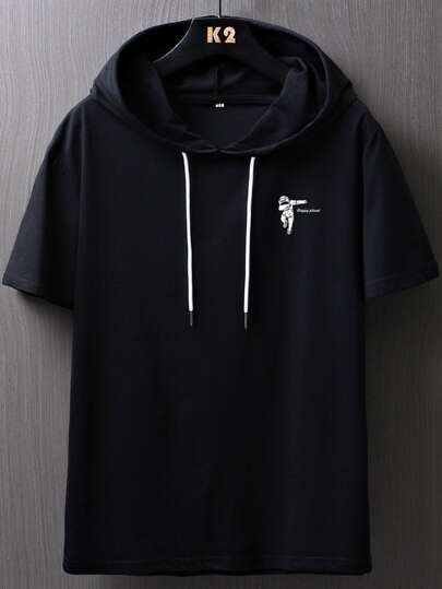 Manfinity Homme Men Letter & Figure Graphic Drawstring Hooded Tee