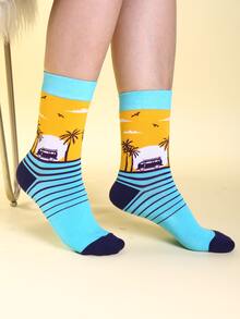 Men Striped Pattern Crew Socks - Multicolor - View 3