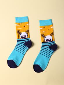 Men Striped Pattern Crew Socks - Multicolor - View 4
