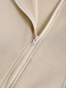 INAWLY Zip Up Drawstring Thermal Hoodie - Apricot - View 3