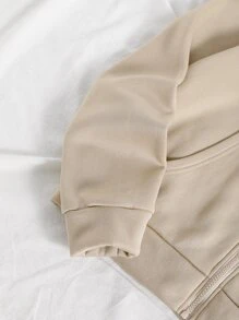 INAWLY Zip Up Drawstring Thermal Hoodie - Apricot - View 4
