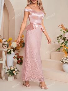Abito da damigella d'onore con spalle scoperte peplum pizzo