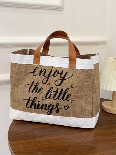 1 Letter Large Capacity Portable Tote Bag Lightweight Shopping Bag,Preppy Book Bag For Book Week