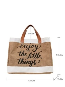 1 Letter Large Capacity Portable Tote Bag Lightweight Shopping Bag,Preppy Book Bag For Book Week - Brown - View 3
