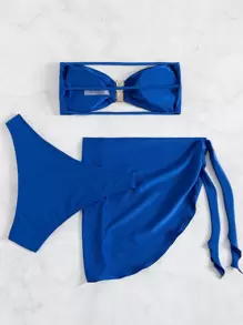 SHEIN Swim 夏季海灘3入組無肩帶高腰比基尼和沙灘裙