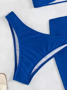 SHEIN Swim 夏季海灘3入組無肩帶高腰比基尼和沙灘裙